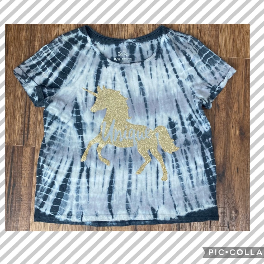 Justice Tie Dye "Unique" Unicorn Shirt